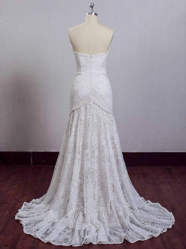 Ivory Lace Beach Wedding Dresses Sweetheart Neck Wedding Dresses (ZD16287)