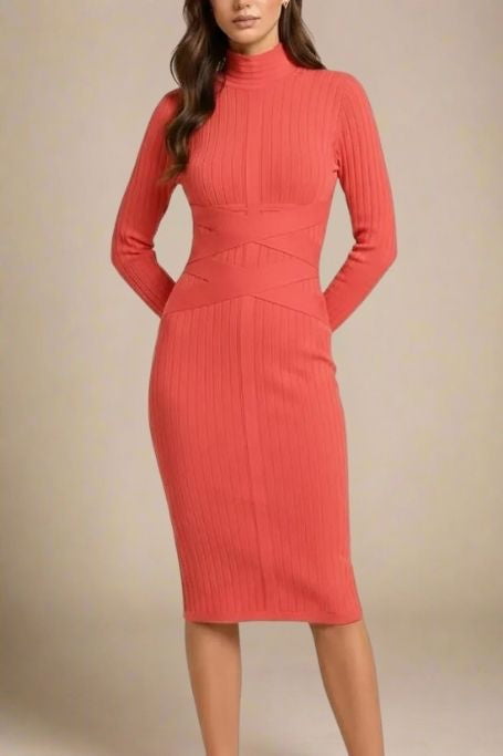 Jane Long Sleeve Bodycon Midi Dress - Lipstick Red