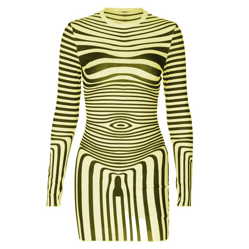 Striped contrast long sleeve crewneck mini dress