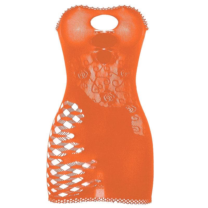Fishnet solid hollow out see through tube mini dress