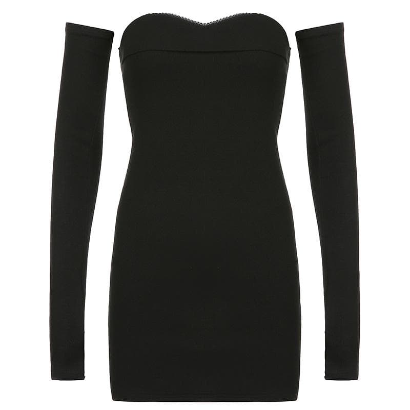 Sleeveless solid lace hem gloves tube dress