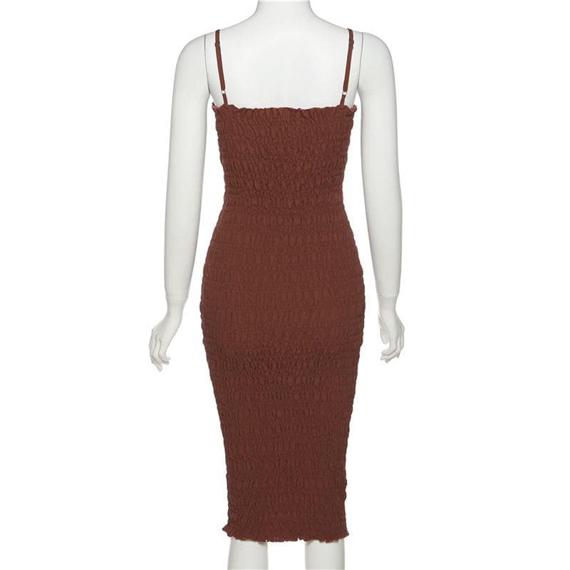 Smocked ruffle backless solid cami dress