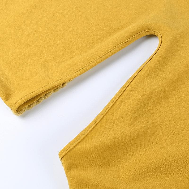 Long sleeve solid hollow out one shoulder backless midi dress - Final Sale