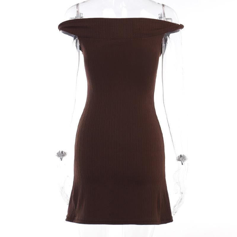 Textured off shoulder metal chain knotted mini dress