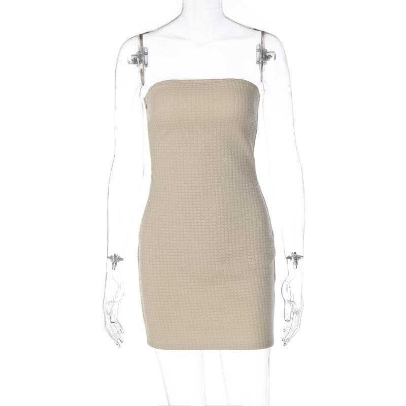 Sleeveless solid textured zip-up backless tube dress