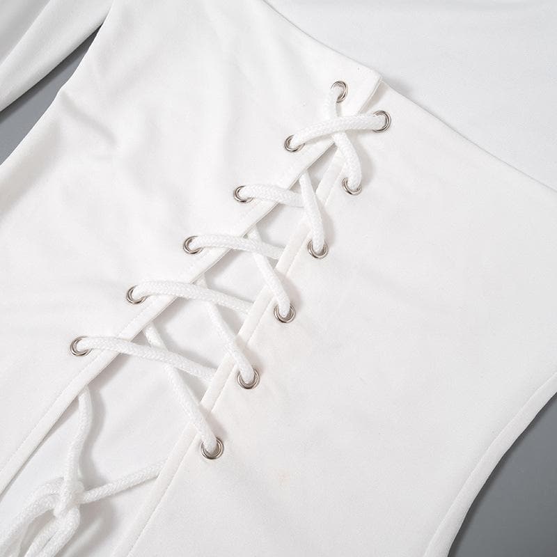 Lace up long sleeve off shoulder ruched solid mini dress