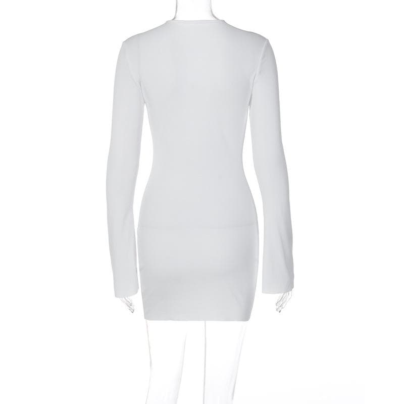 Lace up solid long sleeve ribbed self tie mini dress