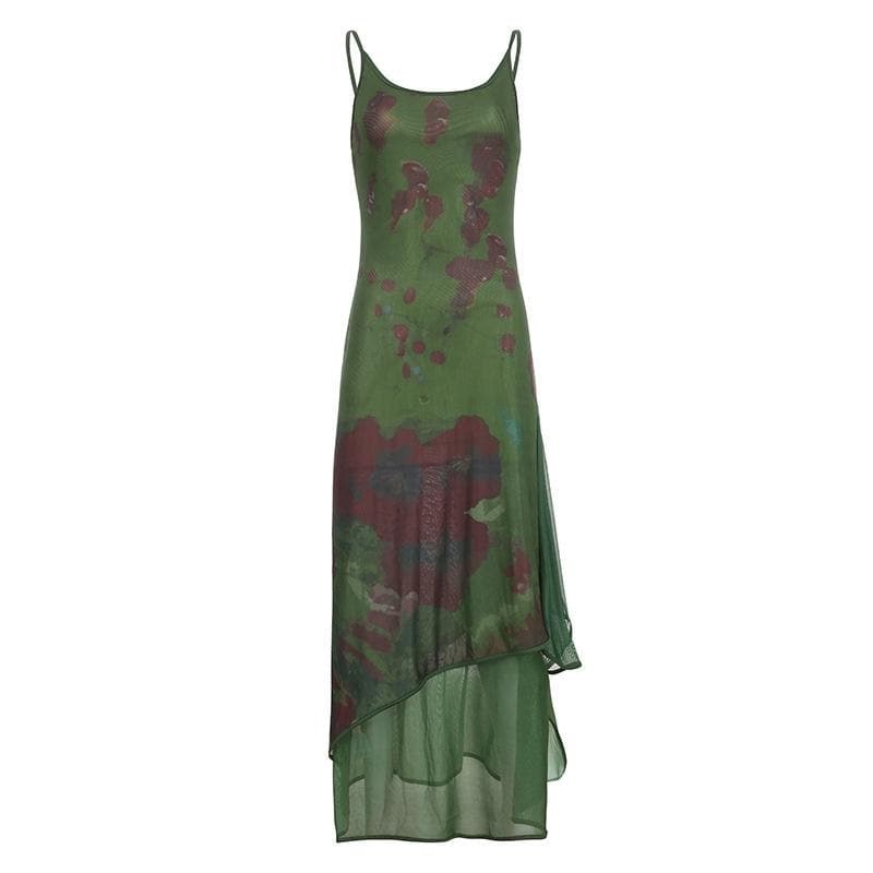 PRE ORDER - Mesh contrast patchwork u neck backless cami maxi dress