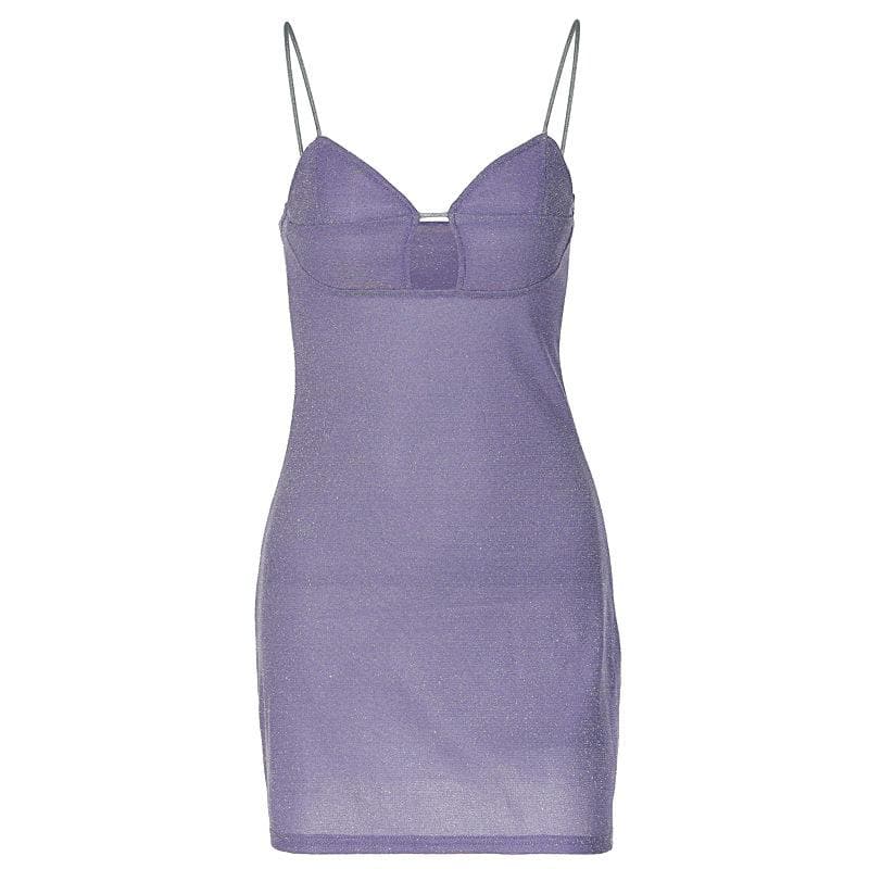 Textured solid hollow out v neck backless mini dress