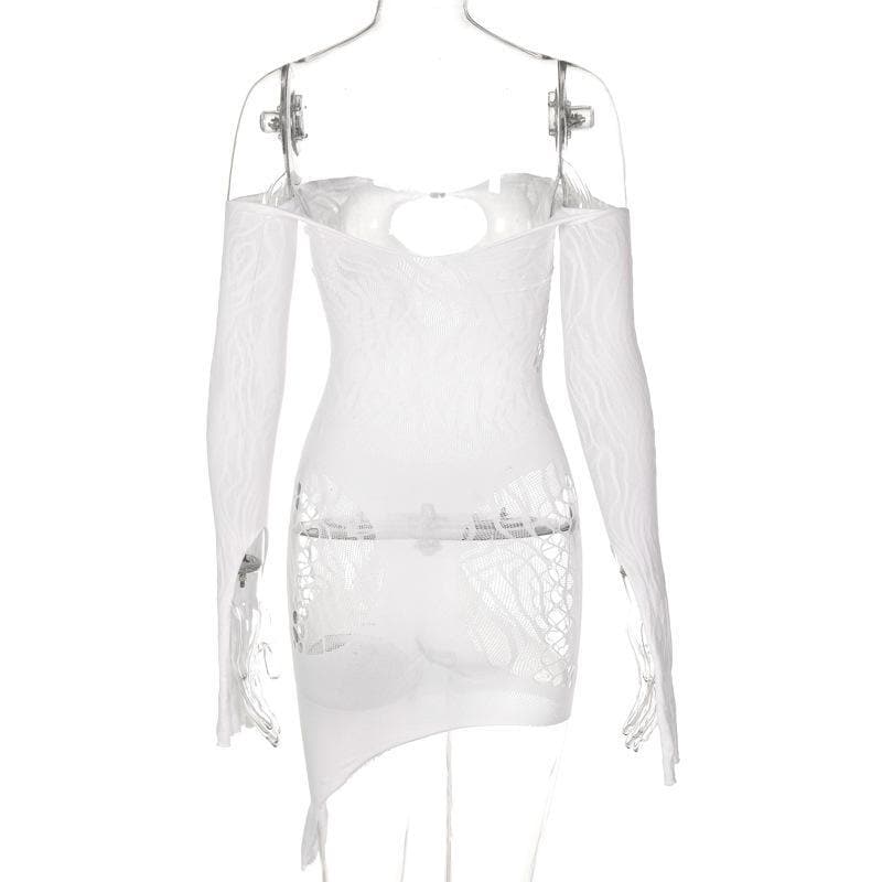 Long sleeve off shoulder fishnet see through dress