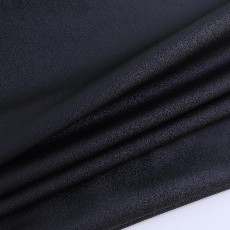 Gloves solid PU leather irregular one shoulder slit midi dress