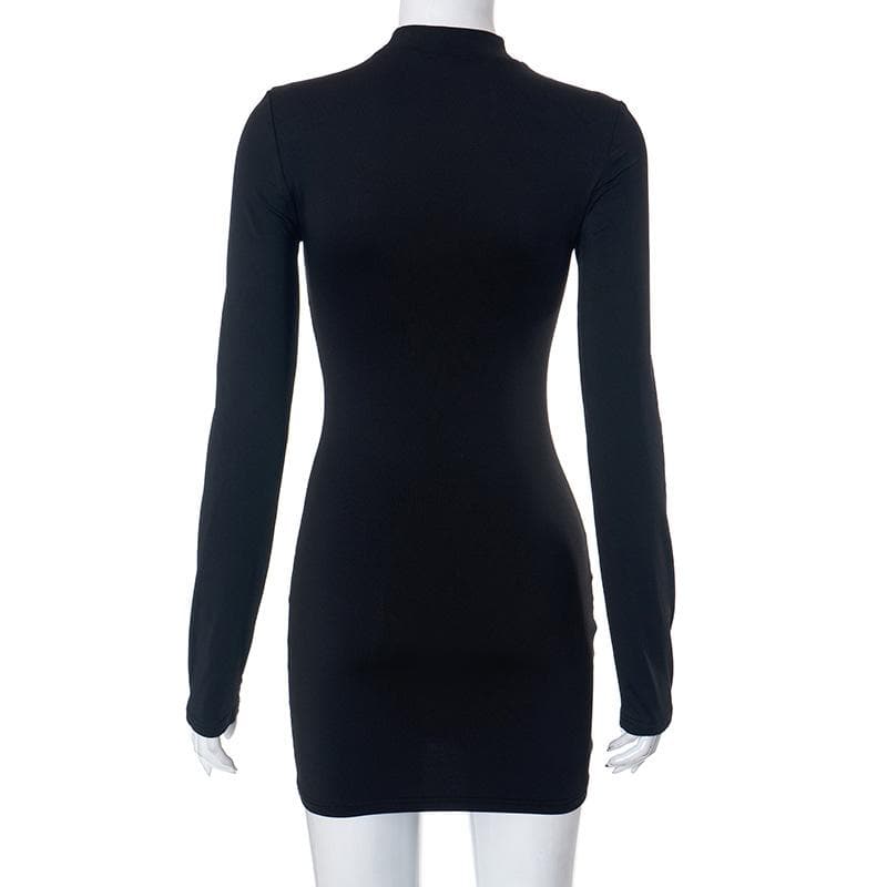 Contrast print long sleeve high neck patchwork mini dress