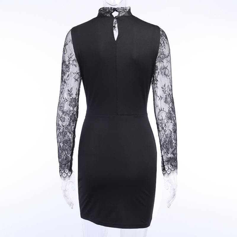 Hem lace low-cut high neck ruched midi dress