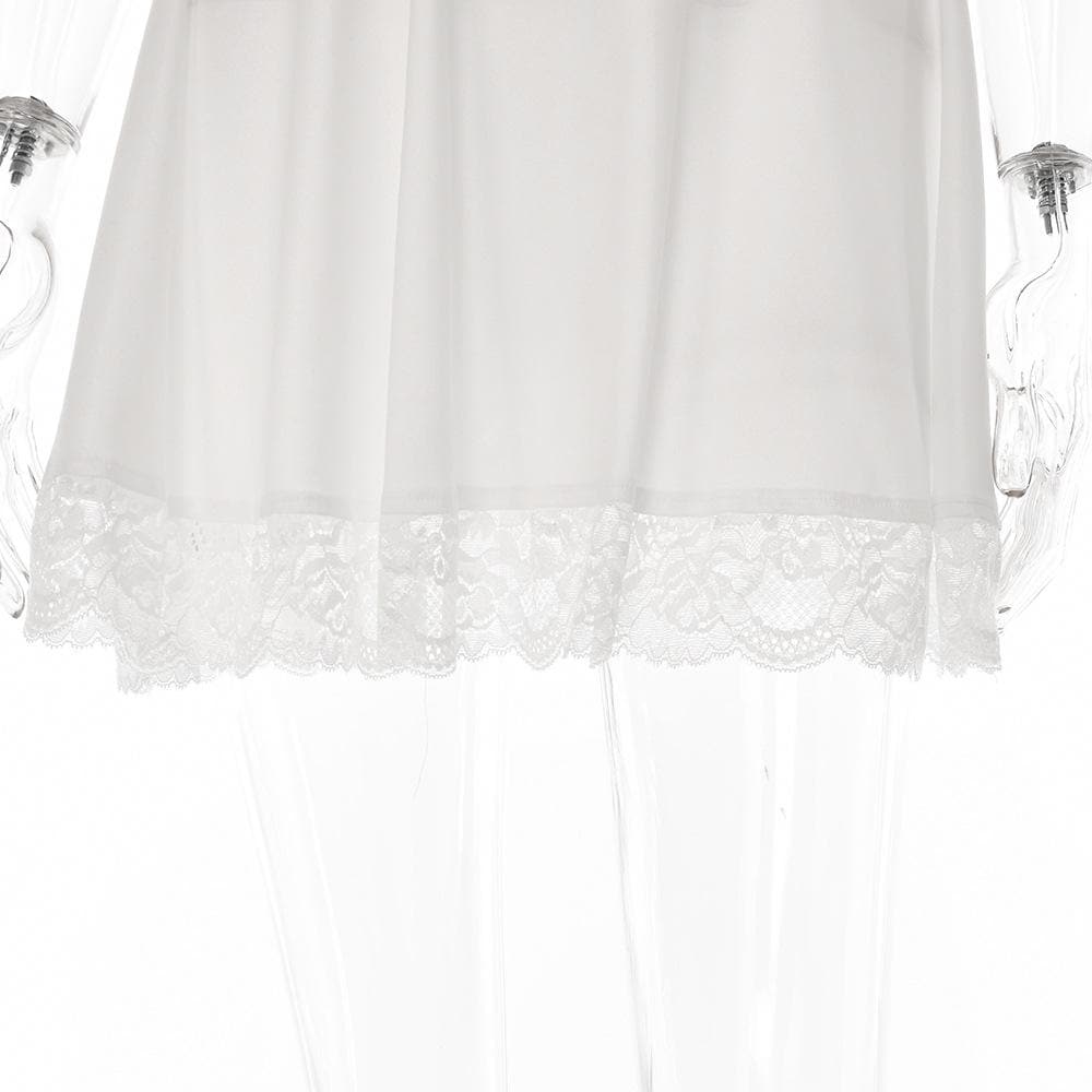 Lace hem solid cap sleeve zip-up ruched lace up mini dress