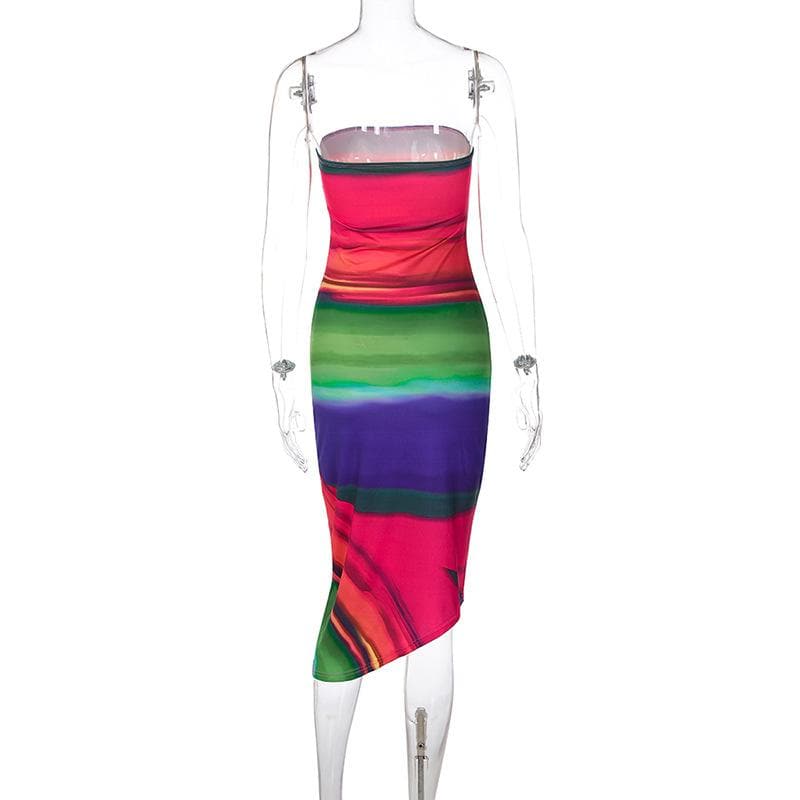 Contrast irregular backless tube midi dress