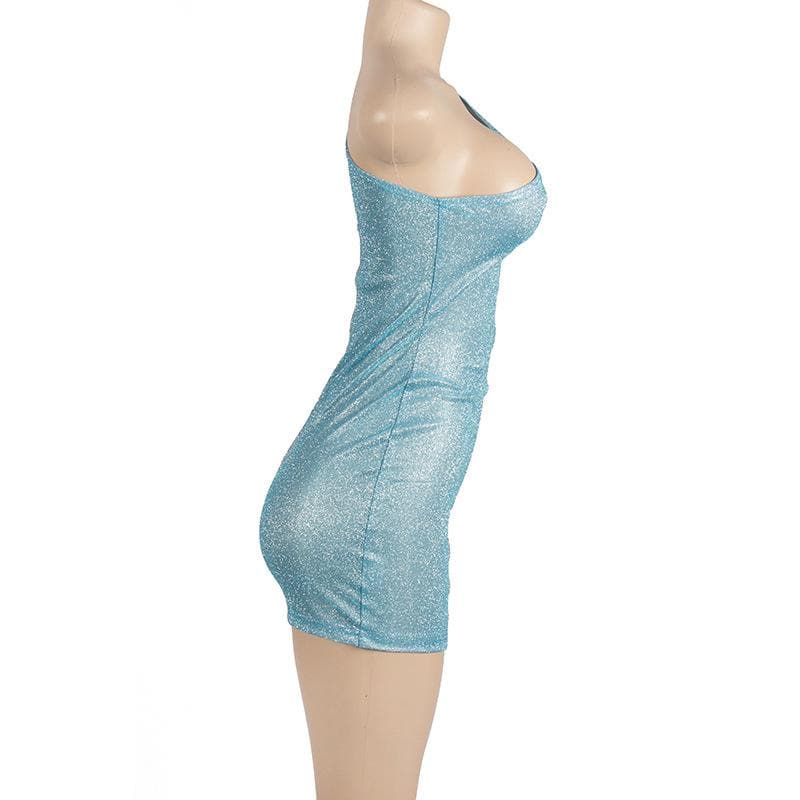 Textured one shoulder irregular sleeveless mini dress