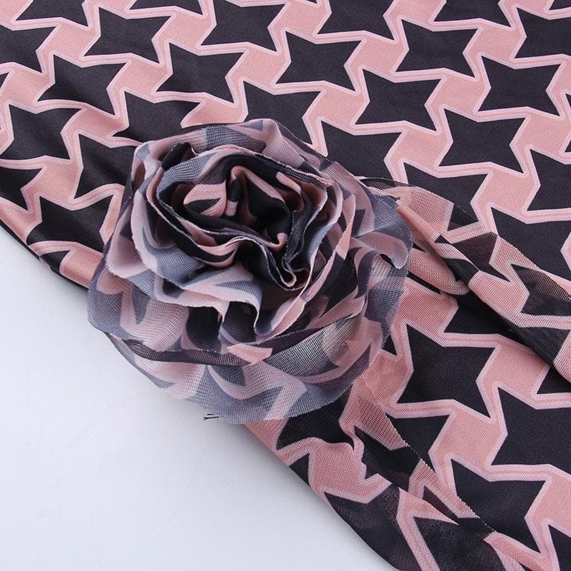 Contrast print flower applique ruched tube midi dress