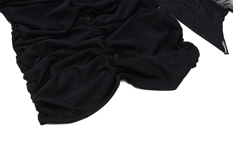 Solid ruched backless ruffle mesh mini dress