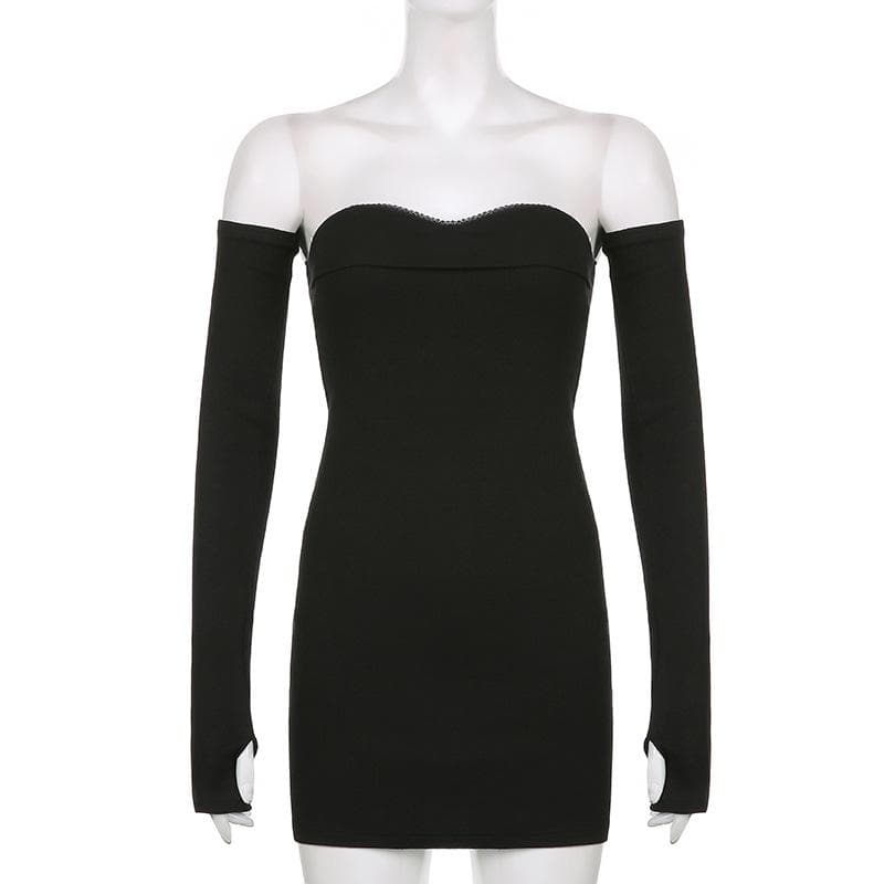 Sleeveless solid lace hem gloves tube dress