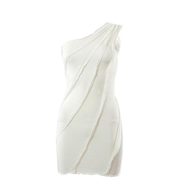 One shoulder solid ruffled mini dress