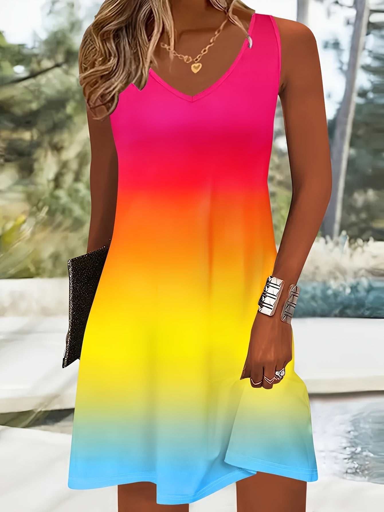 Begoña Stylish Gradient Dress with V-neck for Women Casual Daywear