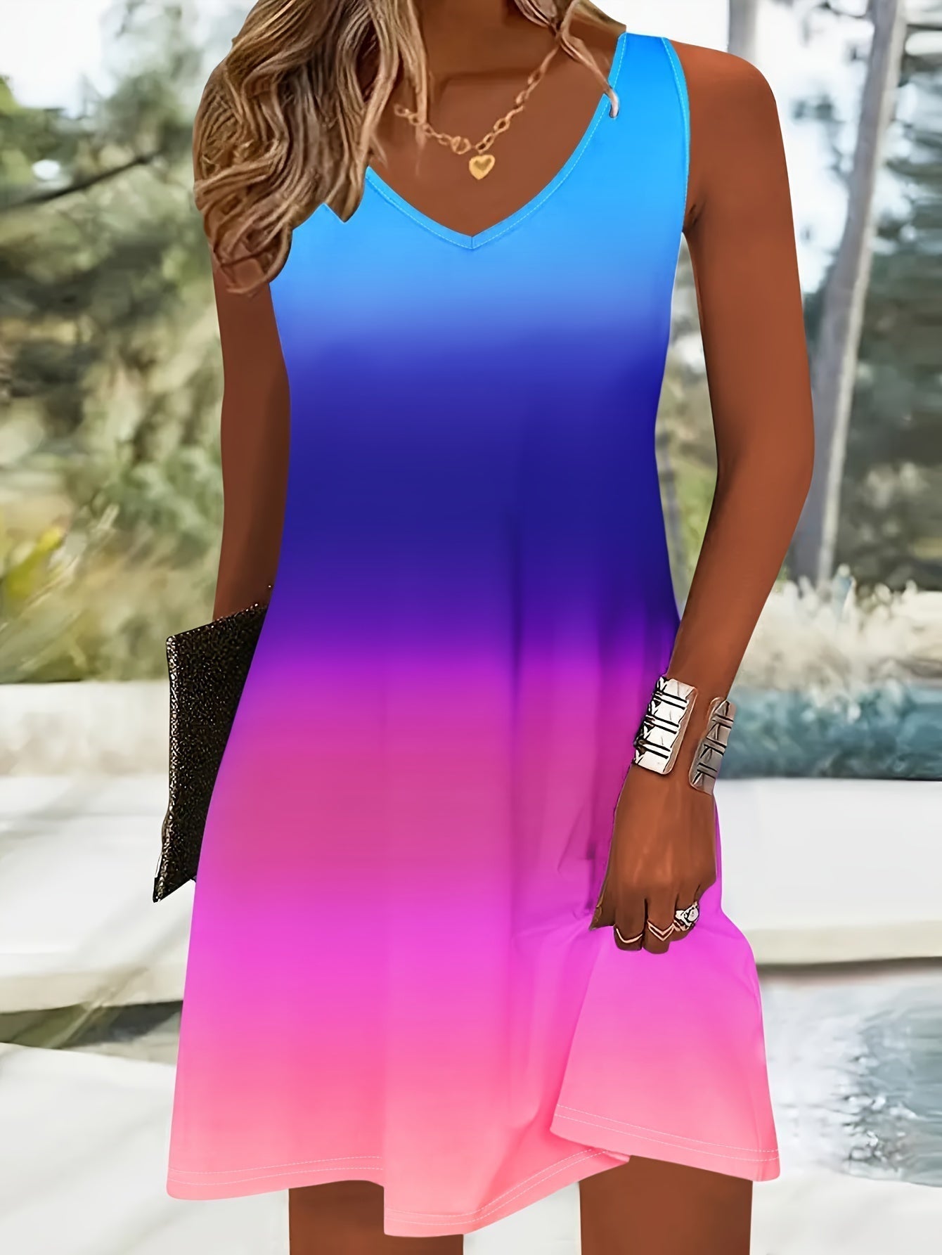 Begoña Stylish Gradient Dress with V-neck for Women Casual Daywear