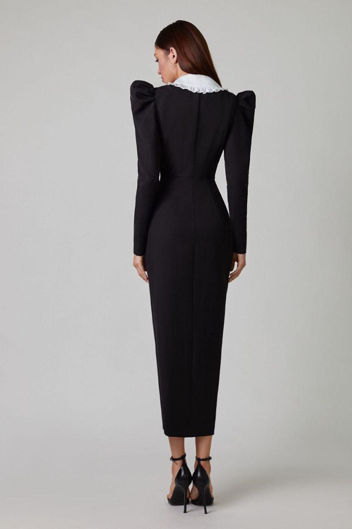 Kathy Peter Pan Collar V neck Midi Dress