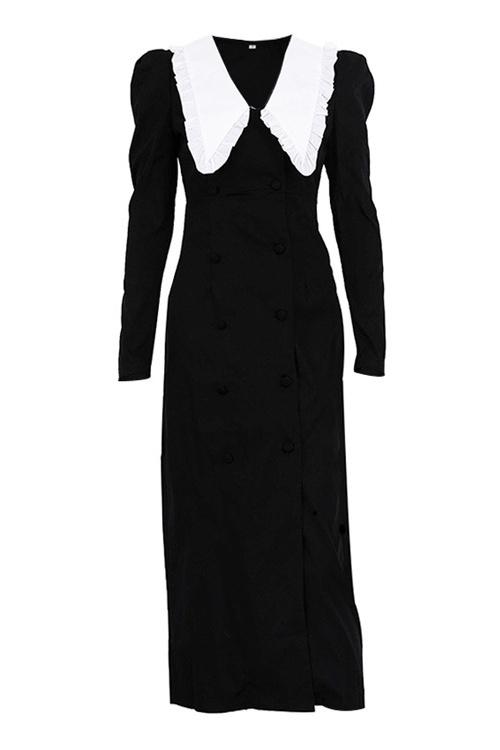 Kathy Peter Pan Collar V - neck Midi Dress