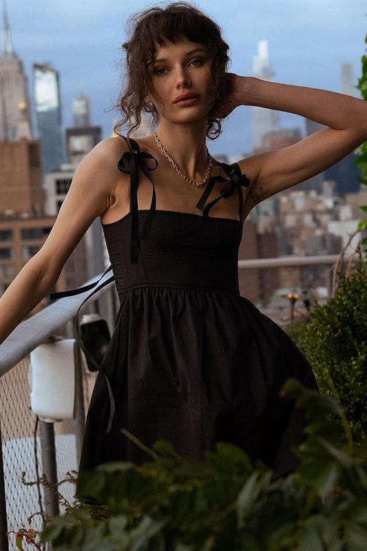 Renata Timeless Mini Dress with Bow and Shoulder Straps Designer Edit