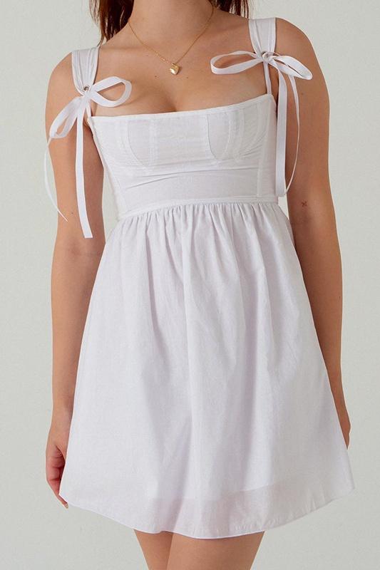Renata Timeless Mini Dress with Bow and Shoulder Straps Designer Edit