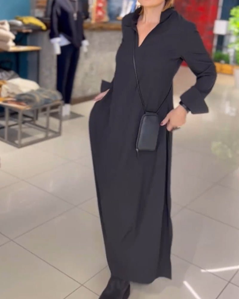 Yolanda Long Loose V-neck Dress for Women Office and Evening