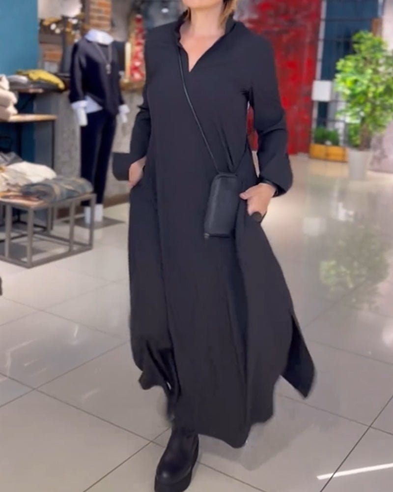 Yolanda Long Loose V-neck Dress for Women Office and Evening