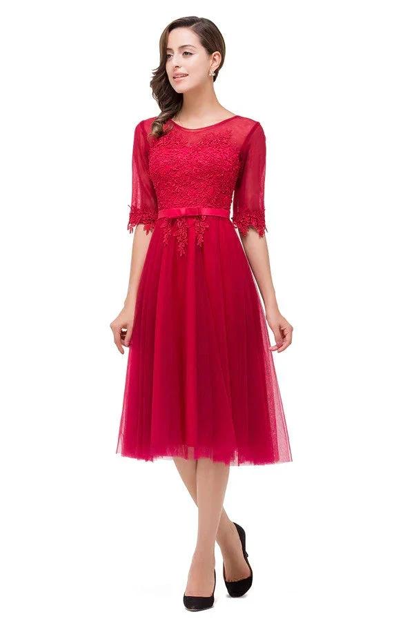 Knee-length Crew A-line Half Sleeve Sashes Bridesmaid Dresses (ZD13082)