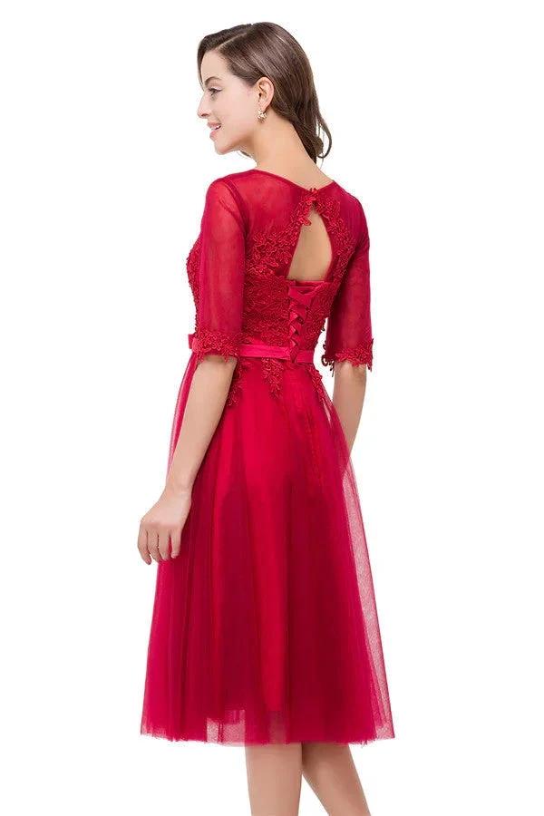Knee-length Crew A-line Half Sleeve Sashes Bridesmaid Dresses (ZD13082)