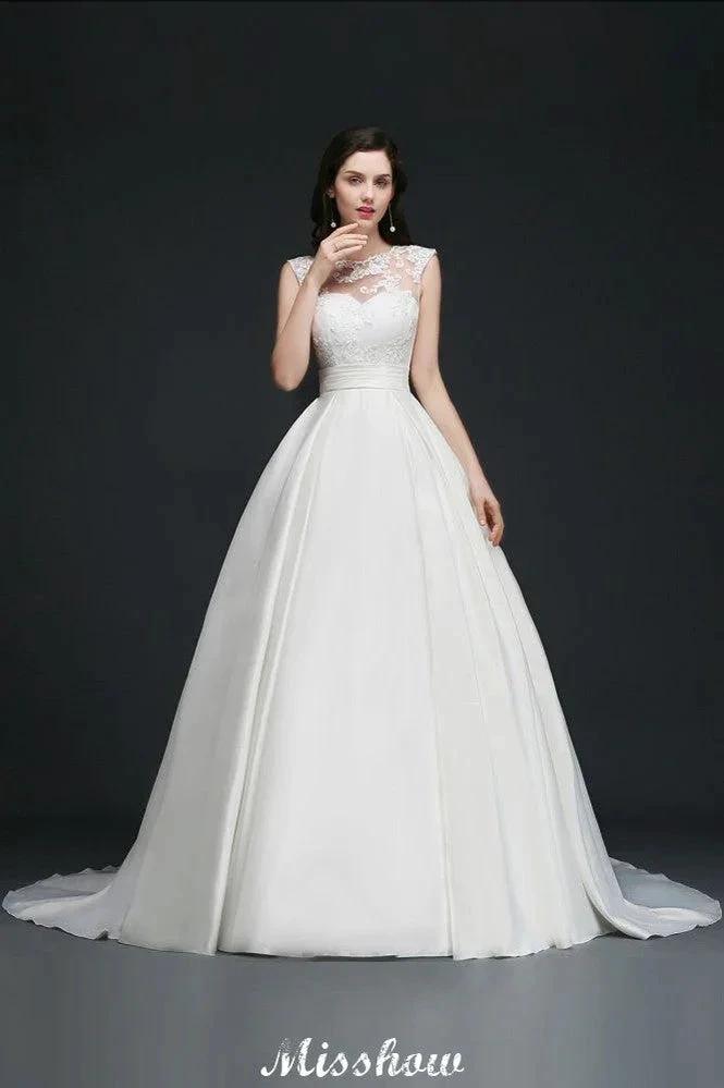 Lace A-line Jewel Delicate Wedding Dress (ZD13951)