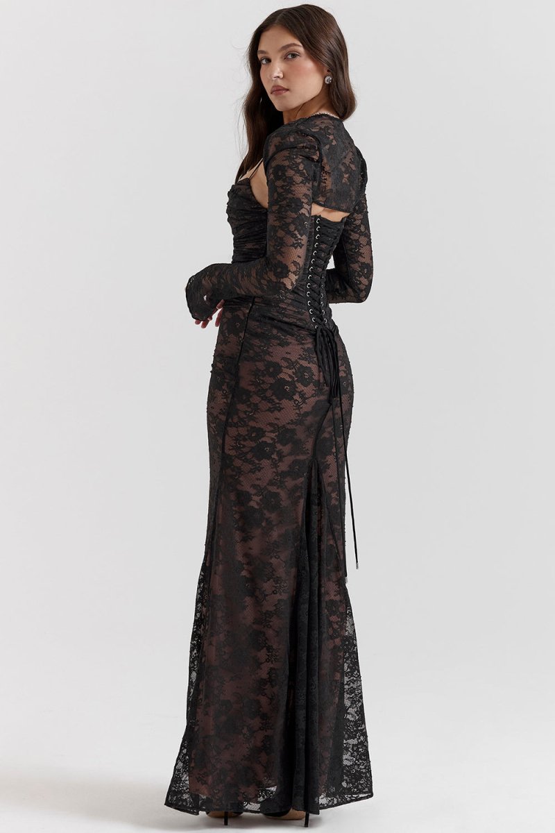 Autumn Elevated Lace Bodycon Long Dress for Women Premium Wardrobe Essential