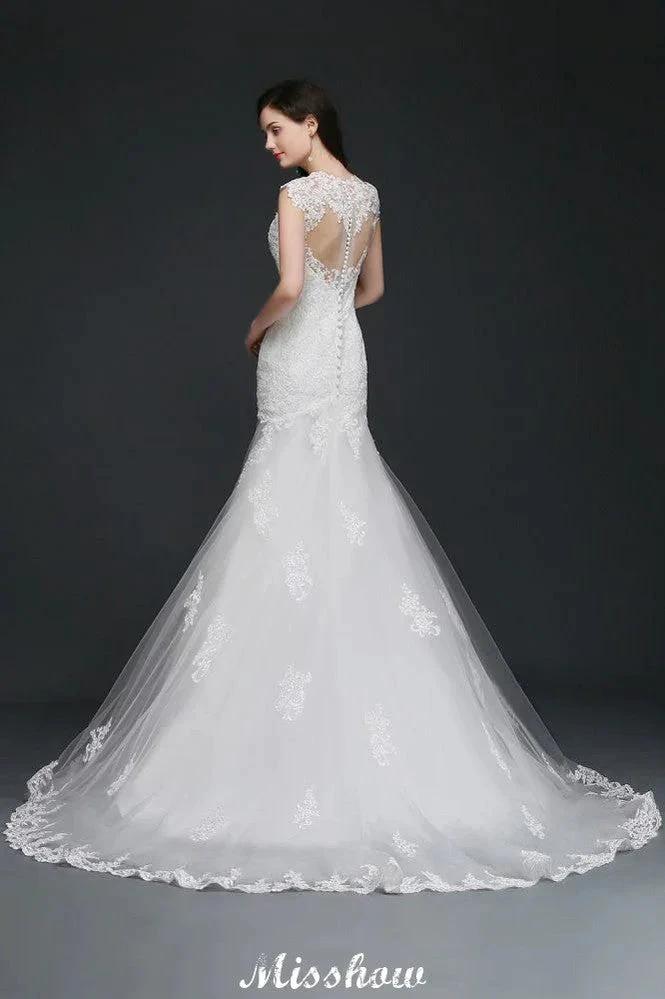 Lace Mermaid Jewel Elegant Wedding Dress (ZD13945)