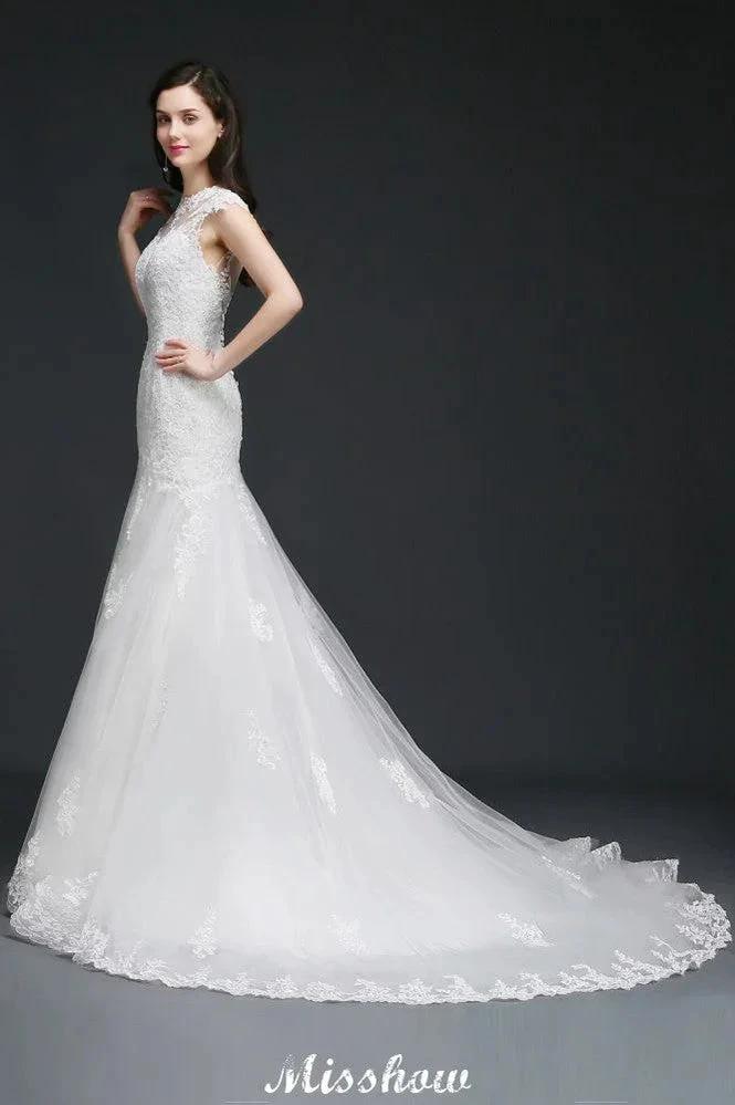 Lace Mermaid Jewel Elegant Wedding Dress (ZD13945)