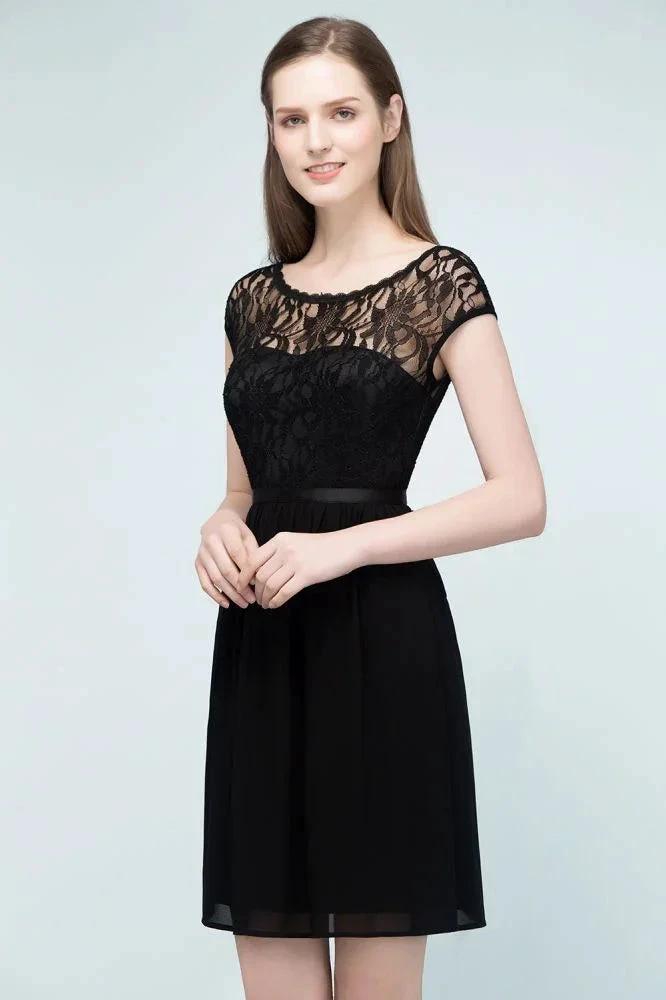 Lace Top Chiffon A-line Short Scoop Bridesmaid Dresses (ZD13059)