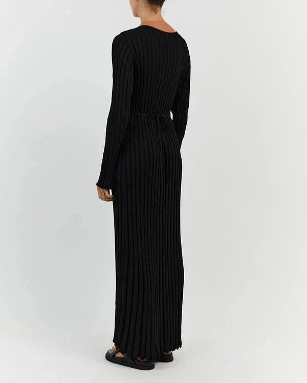 Zaira Long Sleeve Knit Midi Dress with V-neck for Women Stylish Outfit