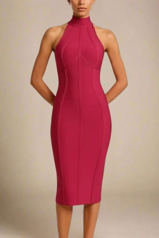 Lea Bandage Midi Dress - Red Wine