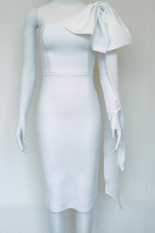 Lela Long Sleeve Bandage Midi Dress - White Pearl