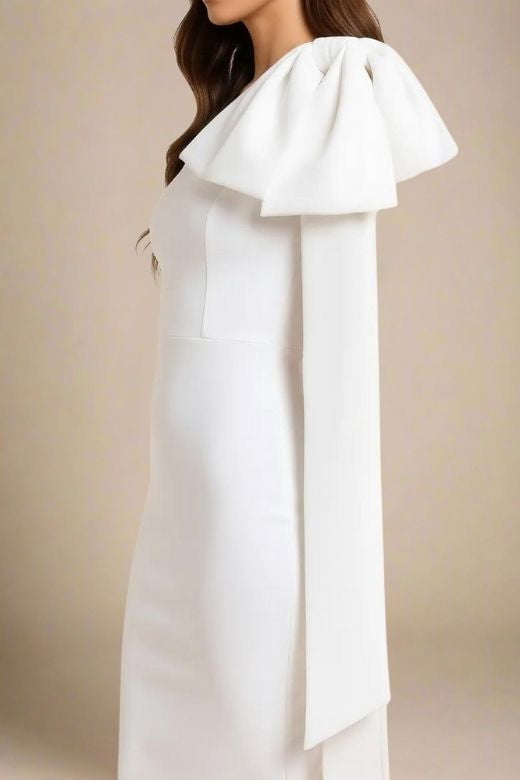 Lela Long Sleeve Bandage Midi Dress - White Pearl