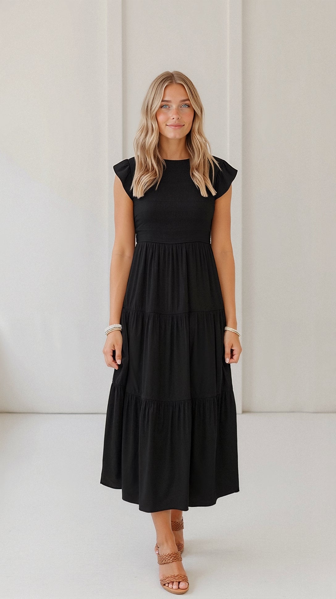 Pilar Chic Smocked Summer Midi Dress Pleated Designer Edit