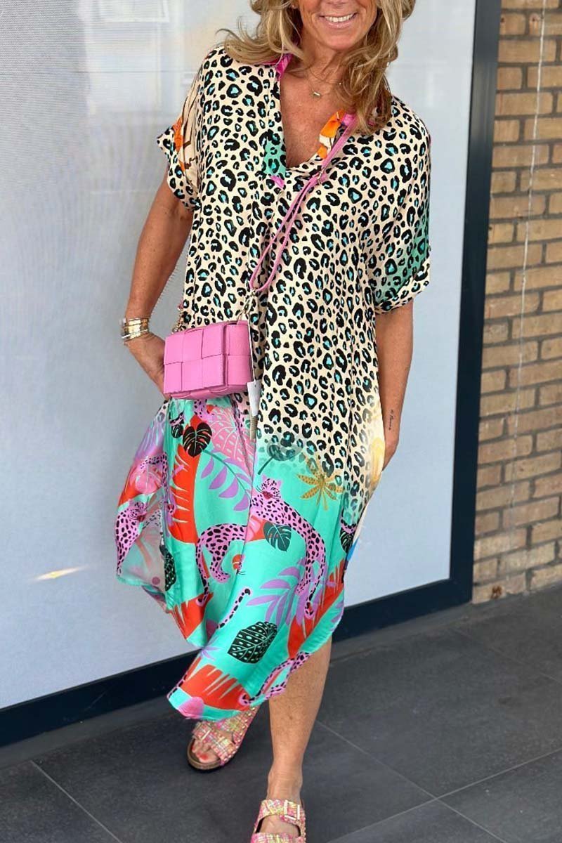 Nuria Leopard Print Short Sleeve Dress for Women Brunch Outfit Idea