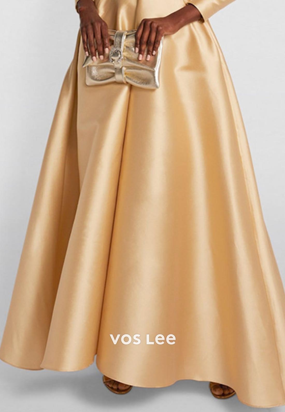 A-Line V Neck Ruched Floor-Length Long Sleeves Sleek Evening Dress