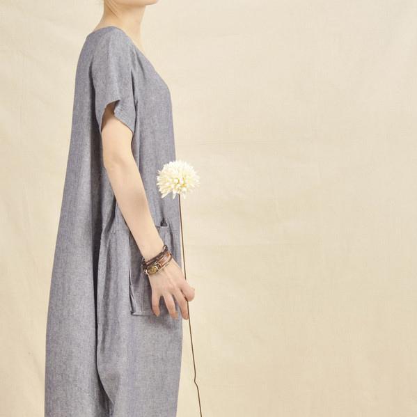light blue oversize maxi dress natural linen cotton fabric