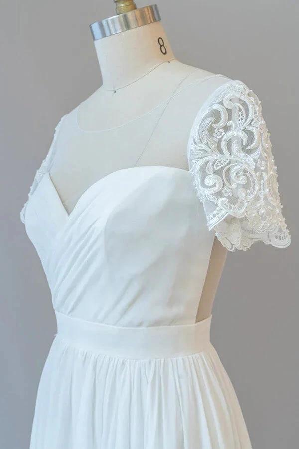 Long A-line Chiffon Backless Wedding Dress with Sleeves (ZD14386)