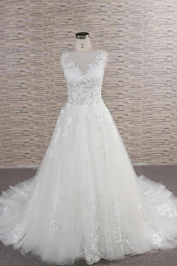 Long A-line Sweetheart Applqiues Lace Tulle Wedding Dress (ZD15807)