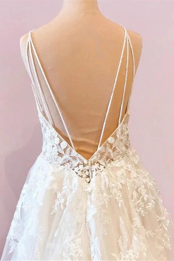 Long A-Line Sweetheart Spaghetti Straps Tulle Wedding Dress (ZD15233)